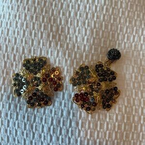 Oscar de la Renta Gunmetal Beaded Drop Earrings